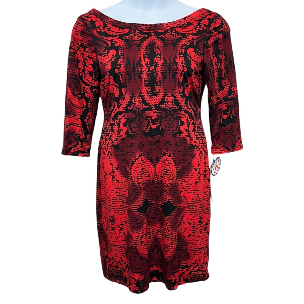 NWT Signature By Robbie Bee‎ Dress Womens Large Red Black Mood Stretch Dress USA
